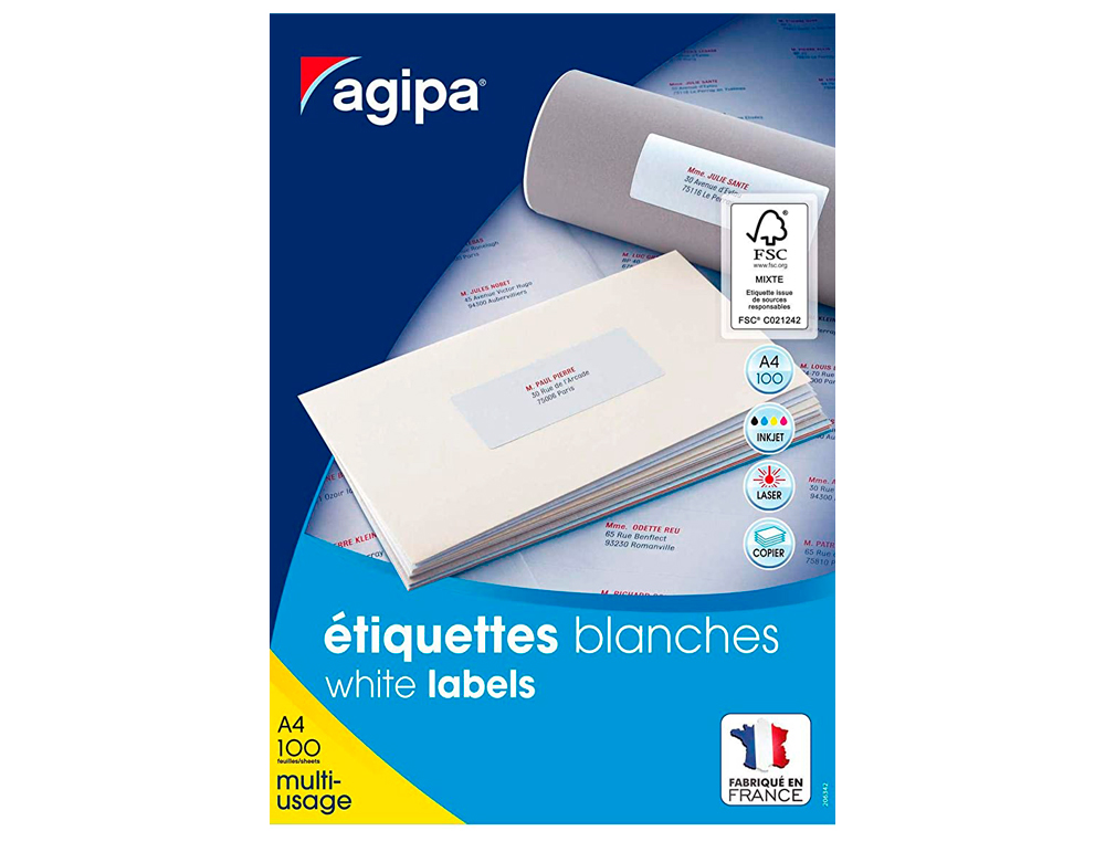 ÉTIQUETTE ADHÉSIVE APLI AGIPA MULTI-USAGE 52.5X29.7MM TOUTE IMPRIMANTE BOÎTE 4000 UNITÉS