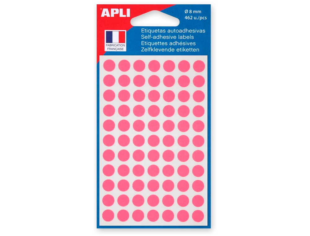PASTILLE ADHÉSIVE APLI AGIPA DIAMÈTRE 8MM PERMANENTE COLORIS ROSE POCHETTE 462 UNITÉS