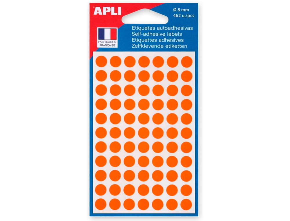 PASTILLE ADHSIVE APLI AGIPA DIAMTRE 8MM PERMANENTE COLORIS ORANGE POCHETTE 462 UNITS