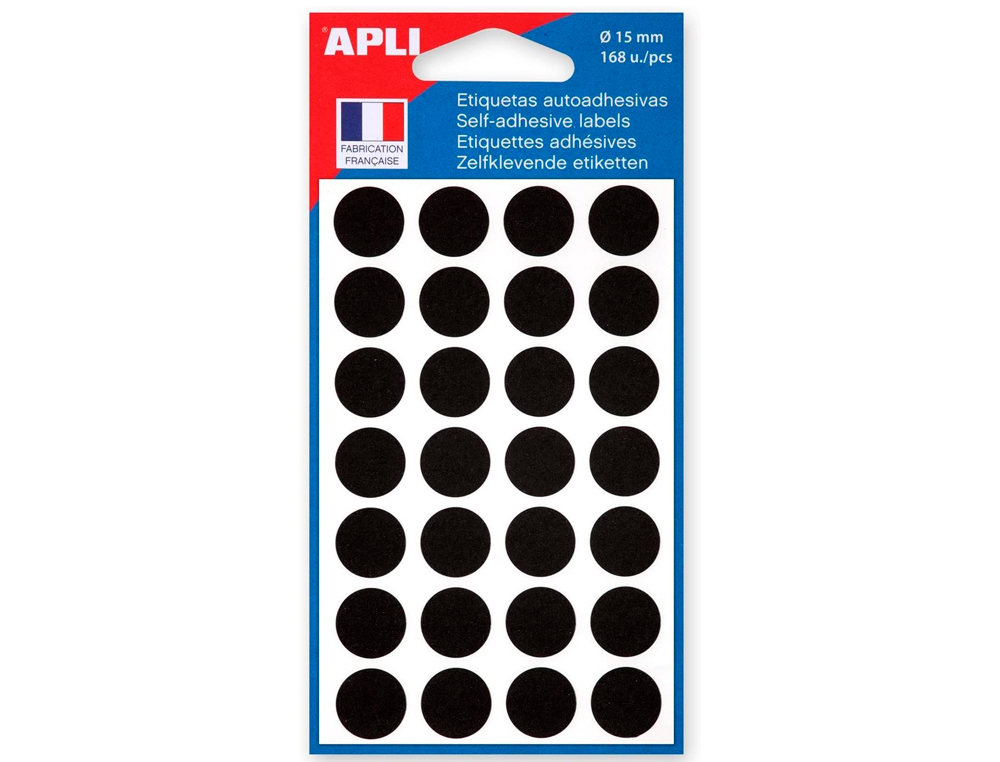 PASTILLE ADHÉSIVE APLI AGIPA DIAMÈTRE 15MM PERMANENTE COLORIS NOIR POCHETTE 168 UNITÉS