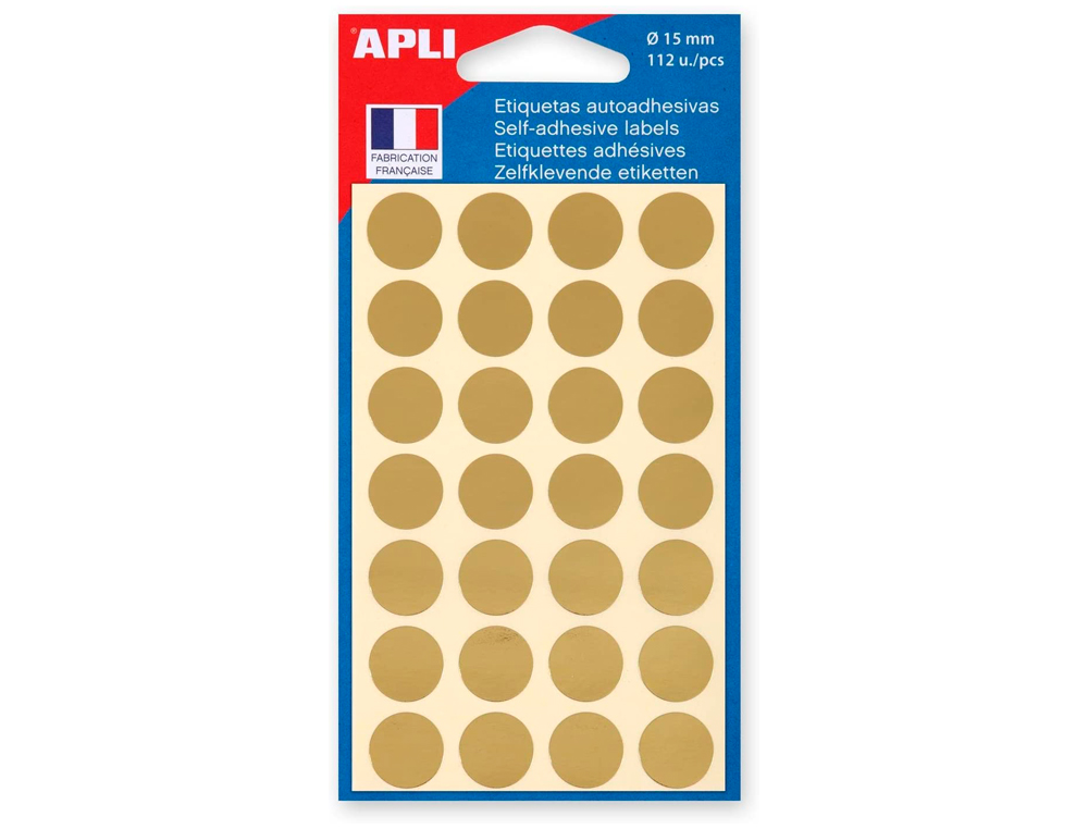 PASTILLE ADHÉSIVE APLI AGIPA DIAMÈTRE 15MM PERMANENTE COLORIS OR POCHETTE 112 UNITÉS