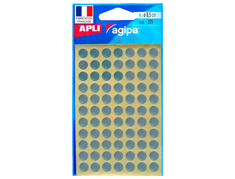 PASTILLE ADHÉSIVE APLI AGIPA DIAMÈTRE 8MM PERMANENTE COLORIS ARGENT POCHETTE 308 UNITÉS