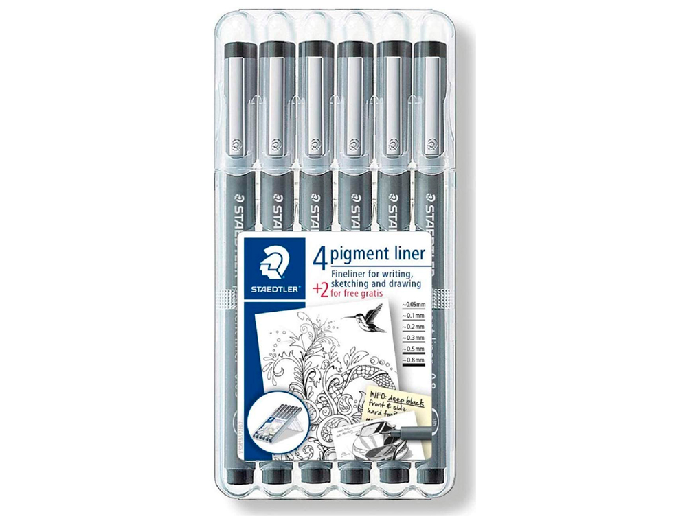 STYLO-FEUTRE STAEDTLER PIGMENT LINER TECHNIQUE 0.05MM 0.1MM 0.2MM 0.3MM 0.5MM 0.8MM NOIRE POINTE CALIBRÉE ÉTUI 4+2U