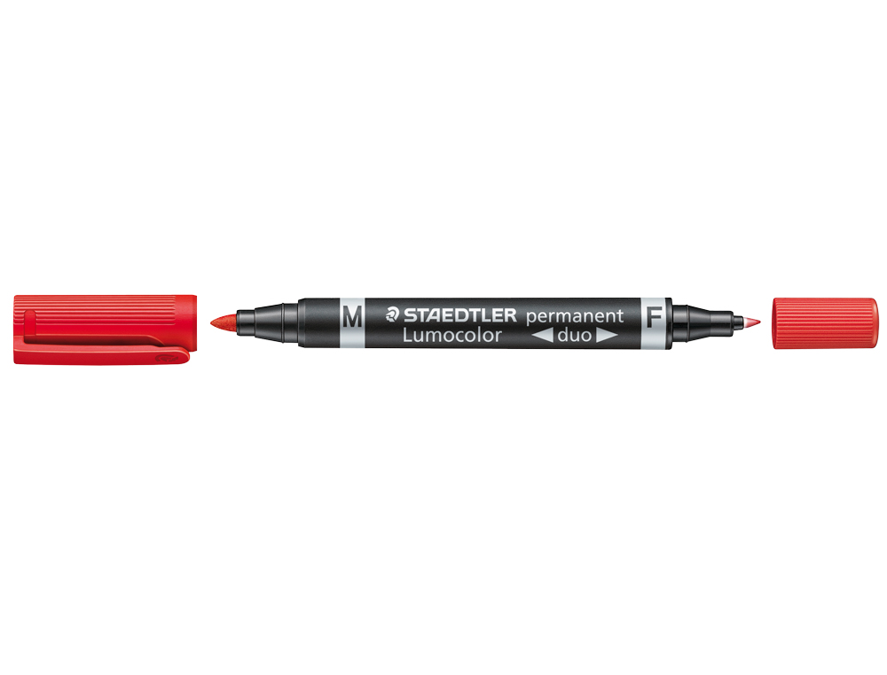 MARQUEUR STAEDTLER PERMANENT LUMOCOLOR DUO MULTI-USAGES DOUBLE POINTE 0.6 ET 1.5MM ENCRE DRY SAFE ROUGE