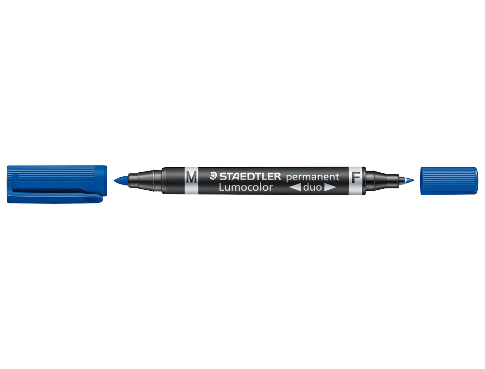 MARQUEUR STAEDTLER PERMANENT LUMOCOLOR DUO MULTI-USAGES DOUBLE POINTE 0.6 ET 1.5MM ENCRE DRY SAFE BLEU