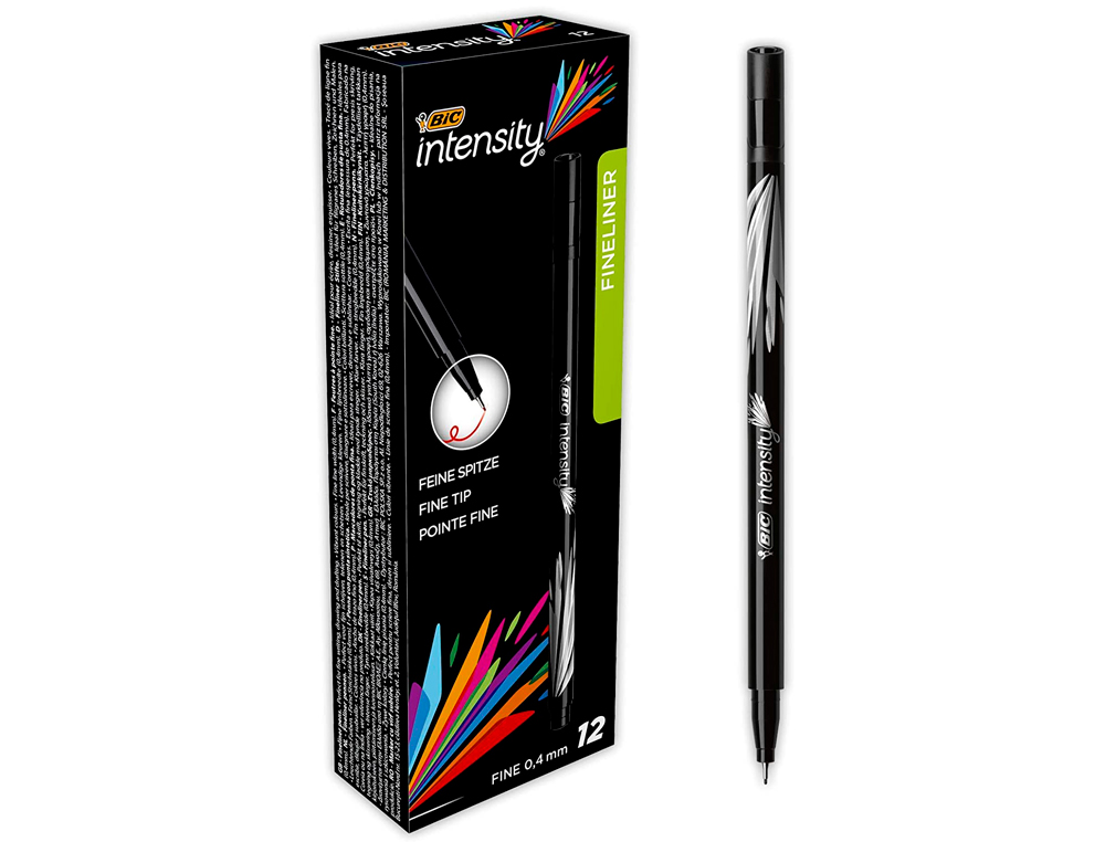 STYLO-FEUTRE BIC POINTE FINE INTENSITY POINTE AIGUILLE BAGUÉE MÉTAL 0.4MM ENCRE FLUIDE INTENSE SANS BAVURES COLORIS NOIR