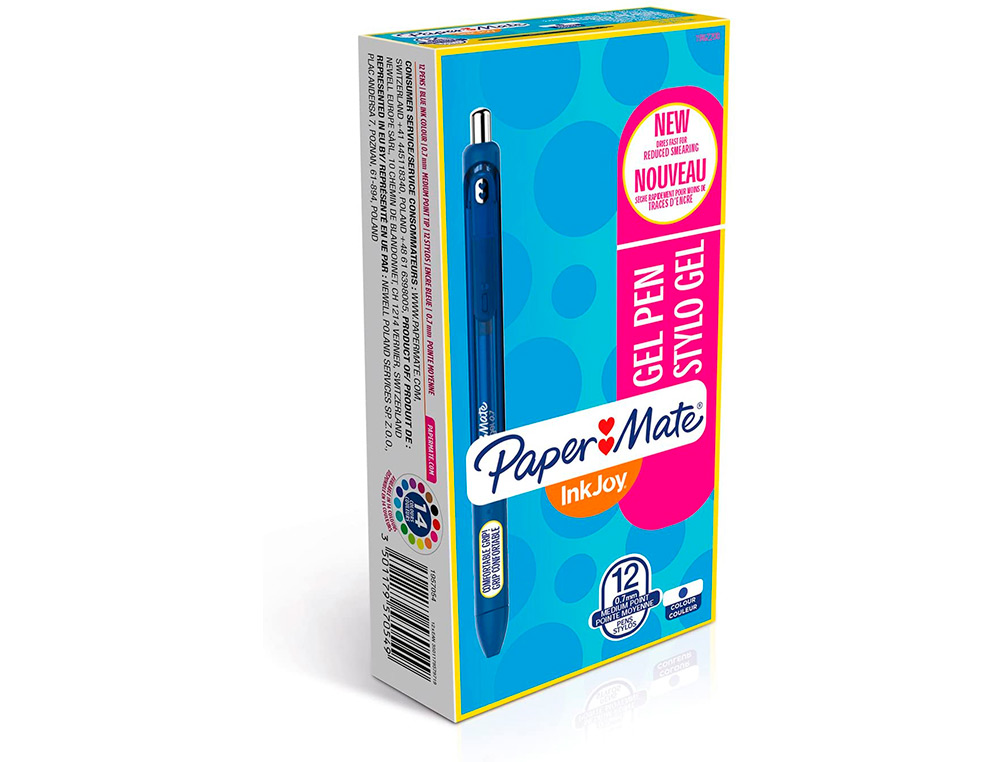 STYLO-BILLE PAPER MATE INKJOY GEL RÉTRACTABLE ÉCRITURE MOYENNE 0.7MM ENCRE DOUCE GRIP COLORIS BLEU