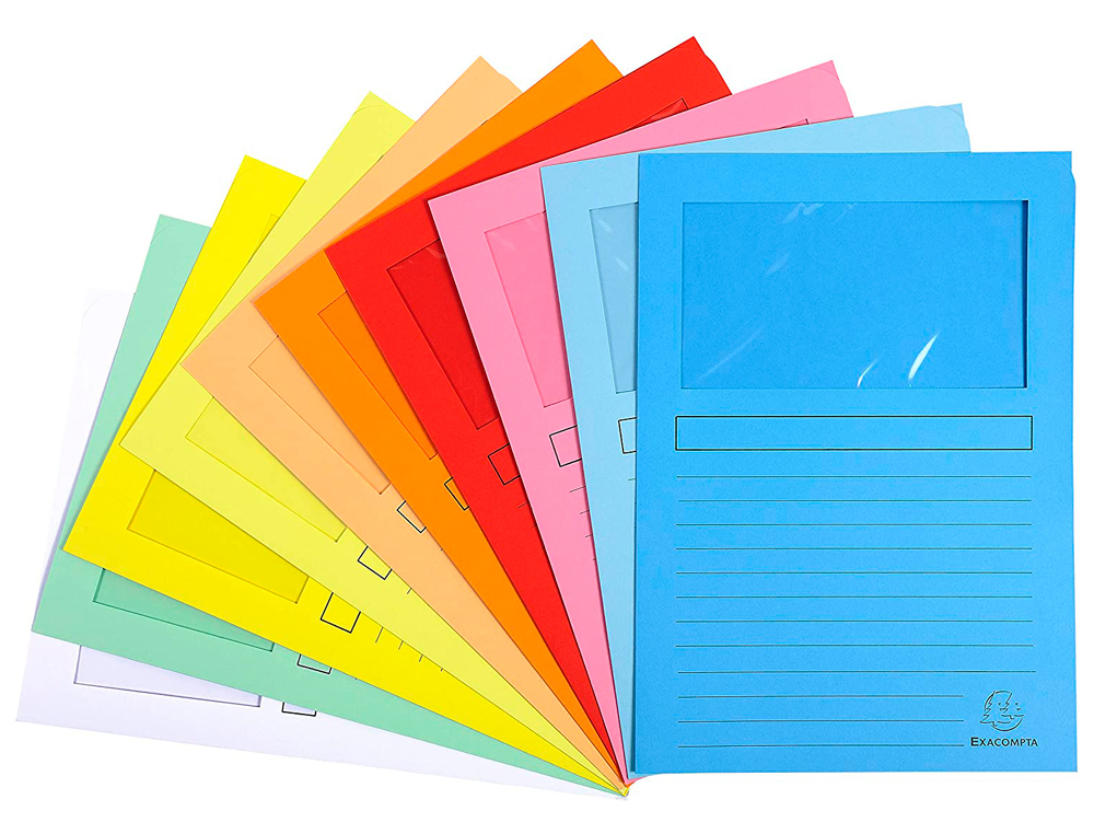 CHEMISE EXACOMPTA SUPER PAPIER FIBRES NEUVES 160G 310X225MM FENTRE COLORIS ASSORTIS LOT 10 UNITS