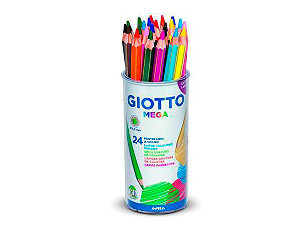 CRAYON COULEUR GIOTTO MEGA FORME HEXAGONALE MINE LARGE 5.5MM COLORIS ASSORTIS POT 24 UNITÉS