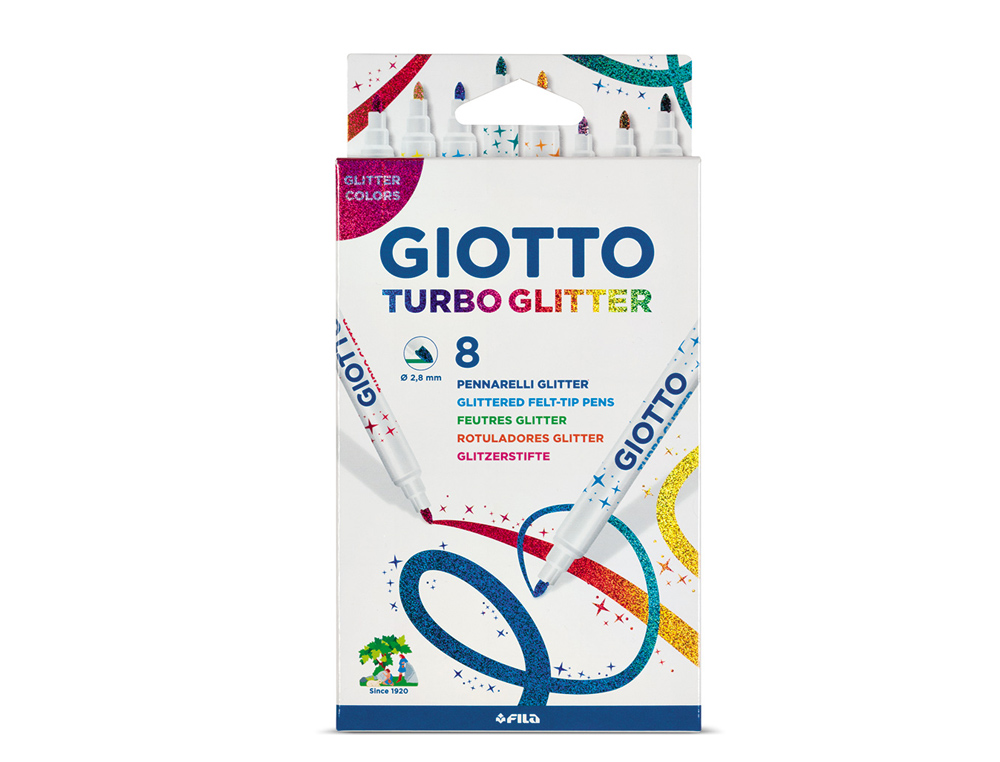 FEUTRE COLORIAGE GIOTTO TURBO GLITTER CAPUCHON VENTILÉ POINTE MOYENNE ENCRE PAILLETÉE BASE EAU COLORIS ASSORTIS ÉTUI 8U