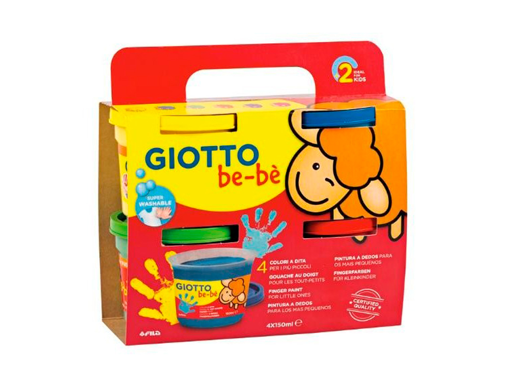 GOUACHE DOIGT GIOTTO BE-BÈ COLORIS BRILLANTS ASSORTIS BASE EAU POT 150ML SET 4 UNITÉS