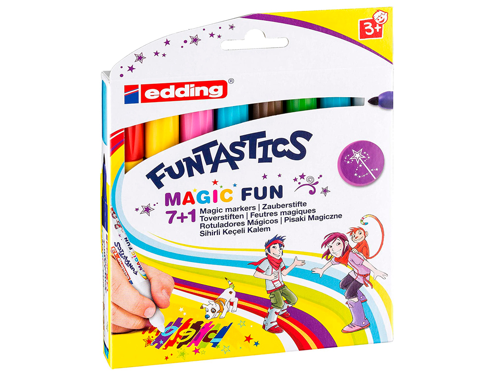 FEUTRE EDDING COLORIAGE MAGIC FUNTASTICS AVEC FEUTRE MAGIQUE BLANC POINTE OGIVE 3MM COULEURS ASSORTIES POCHETTE 8 UNITS