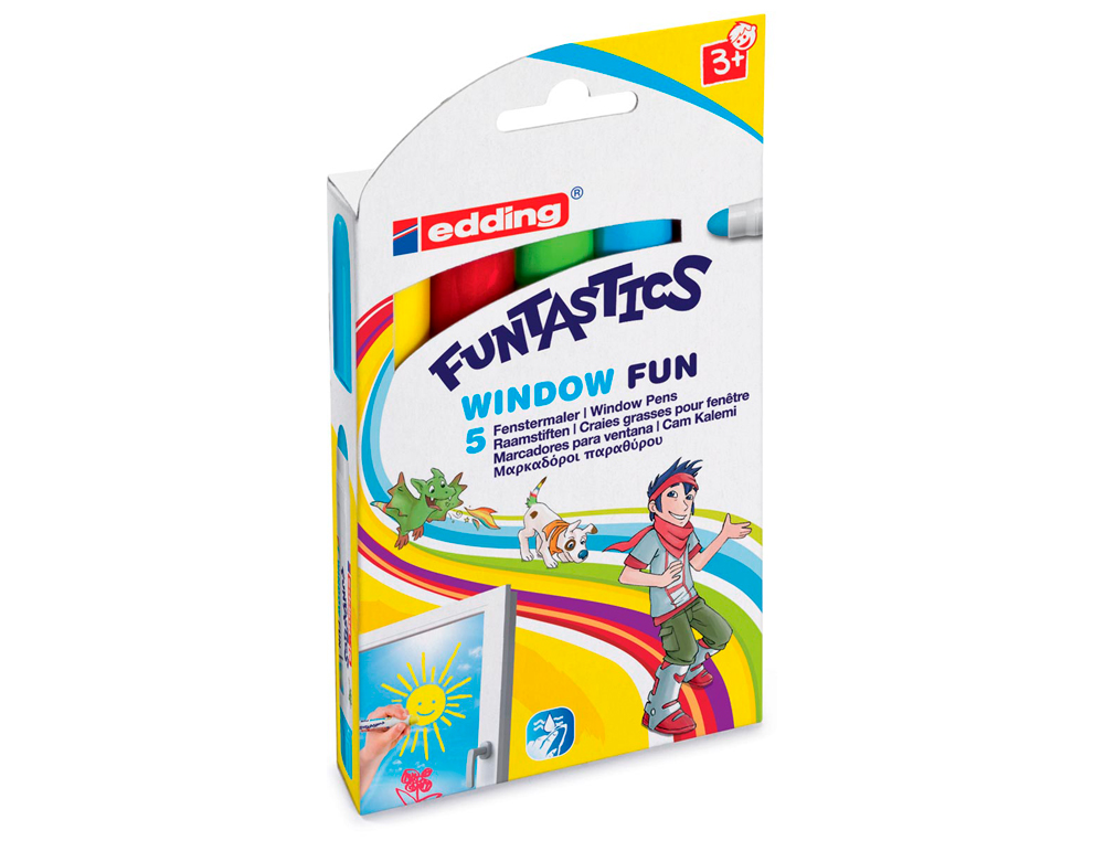 MARQUEUR EDDING WINDOW FUNTASTICS CRAIE GRASSE SPÉCIALE FENÊTRES TRACÉ 2/6MM COULEURS ASSORTIES POCHETTE 5 UNITÉS