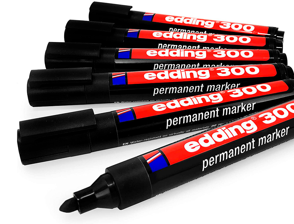 MARQUEUR EDDING PERMANENT E300 POINTE OGIVE TRACÉ 1.5/3MM CORPS PLASTIQUE COLORIS NOIR