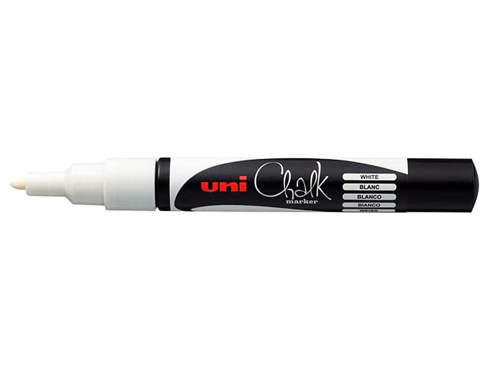 MARQUEUR UNIBALL CRAIE CHALK MARKER POINTE CONIQUE FINE 0.9/1.3MM CRAIE LIQUIDE COULEUR LUMINEUSE BLANC
