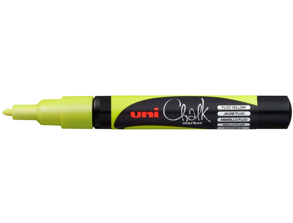 MARQUEUR UNIBALL CRAIE CHALK MARKER POINTE CONIQUE FINE 0.9/1.3MM CRAIE LIQUIDE COULEUR LUMINEUSE JAUNE FLUO