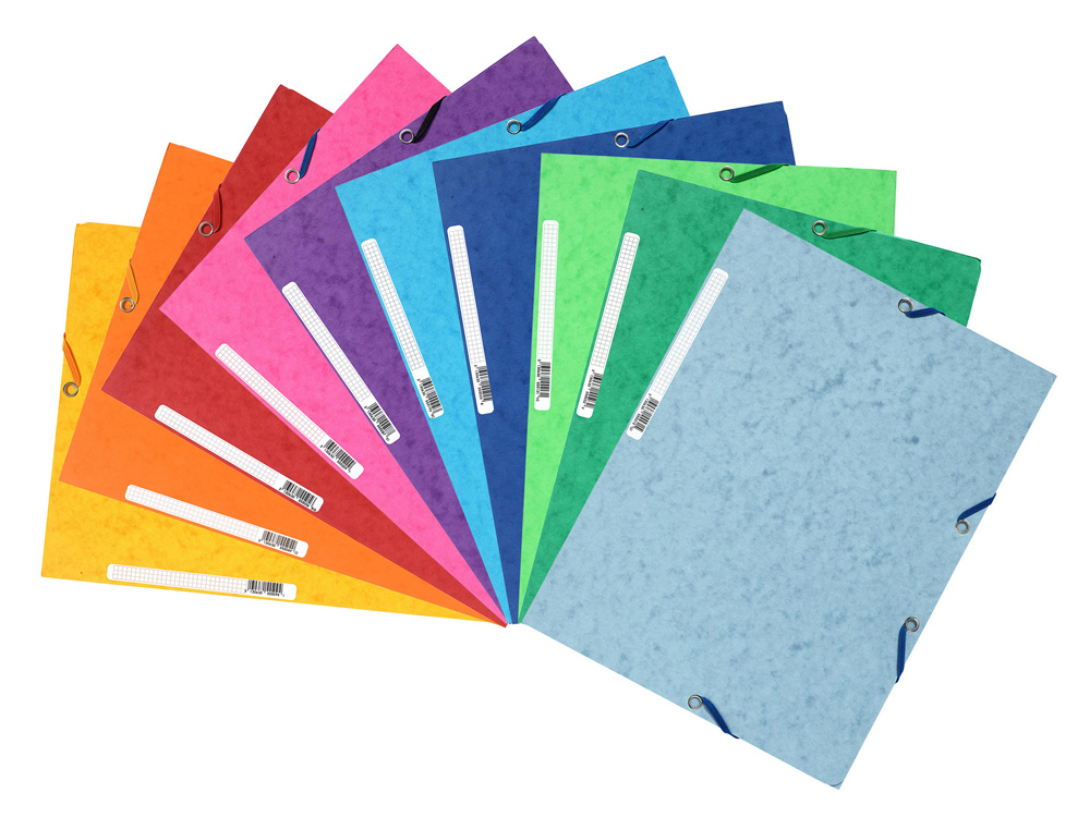 CHEMISE EXACOMPTA CARTE LUSTRE 5/10E 400G 3 RABATS ET LASTIQUE A4 FORMAT 240X320MM COLORIS VIFS ASSORTIS 10 UNITS