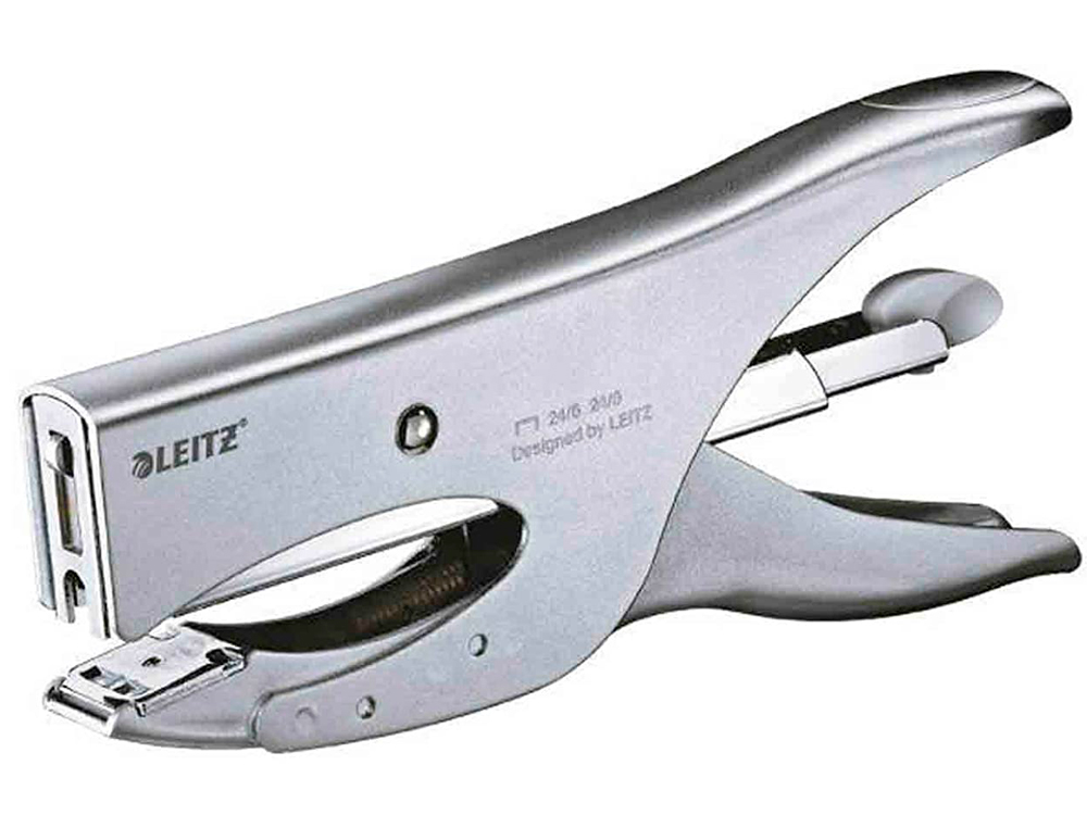 PINCE À AGRAFER LEITZ 5549 MÉTAL ERGONOMIQUE 60X28X190MM 40F AGRAFES 24/8 COLORIS ARGENT
