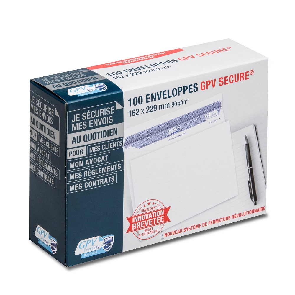 ENVELOPPE GPV C5 162X229MM 90G ADHSIVE FERMETURE RAPIDE SCURISE DFINITIVE BLANCHE BOTE 100 UNITS