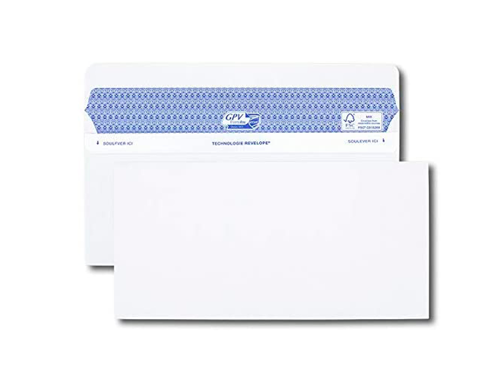 ENVELOPPE GPV DL+ 112X225MM 90G ADHÉSIVE FERMETURE RAPIDE SÉCURISÉE DÉFINITIVE BLANCHE BOÎTE 500 UNITÉS