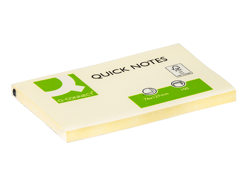 BLOC-NOTES Q-CONNECT QUICK NOTES 76X127MM 1 BLOC 100F REPOSITIONNABLES COLORIS JAUNE
