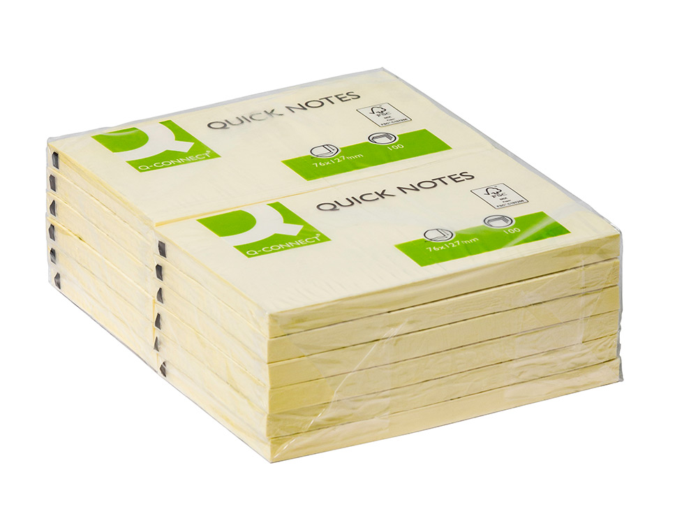 BLOC-NOTES Q-CONNECT QUICK NOTES 76X127MM 1 BLOC 100F REPOSITIONNABLES COLORIS JAUNE