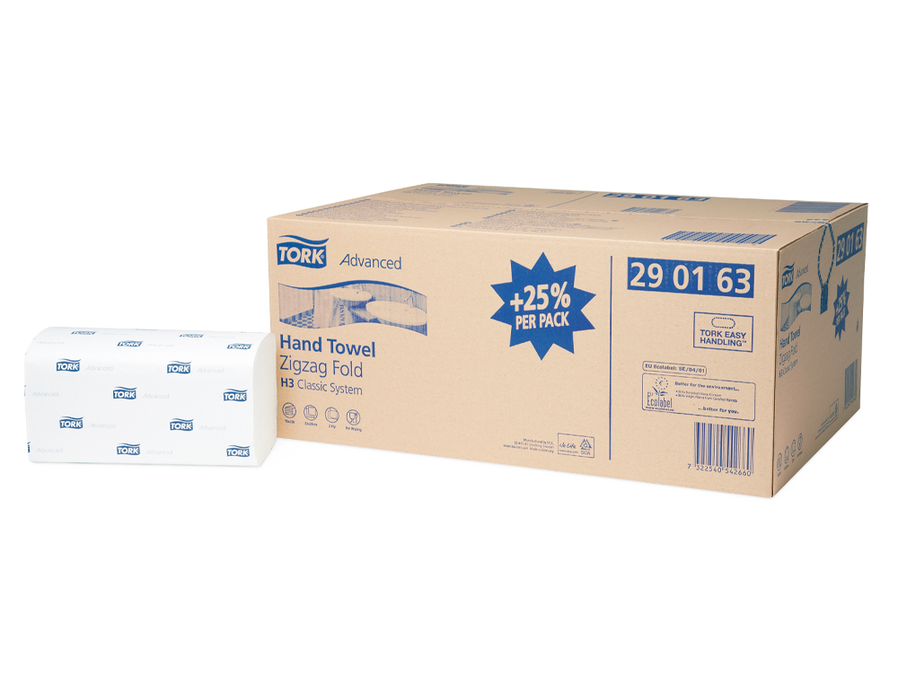 ESSUIE-MAINS TORK H3 PLIS EN V 23X25CM OUATE BLANCHE MLANGE GAUFRE DOUBLE PAISSEUR LOT 15 PAQUETS 250 UNITS