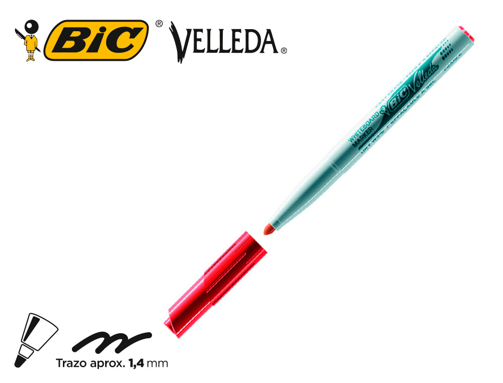 MARQUEUR BIC VELLEDA 1741 EFFAÇABLE POINTE OGIVE TRACÉ 2MM ENCRE CÉTONE FORMAT STYLO GRANDE LONGÉVITÉ ROUGE