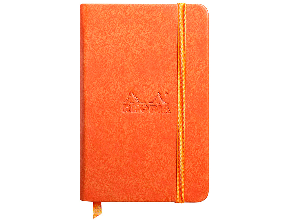 CARNET RHODIA WEBNOTEBOOK A6 9X14CM COUVERTURE SIMILI CUIR TANGERINE 192 PAGES 90G UNI ÉLASTIQUE MARQUE-PAGE ORANGE