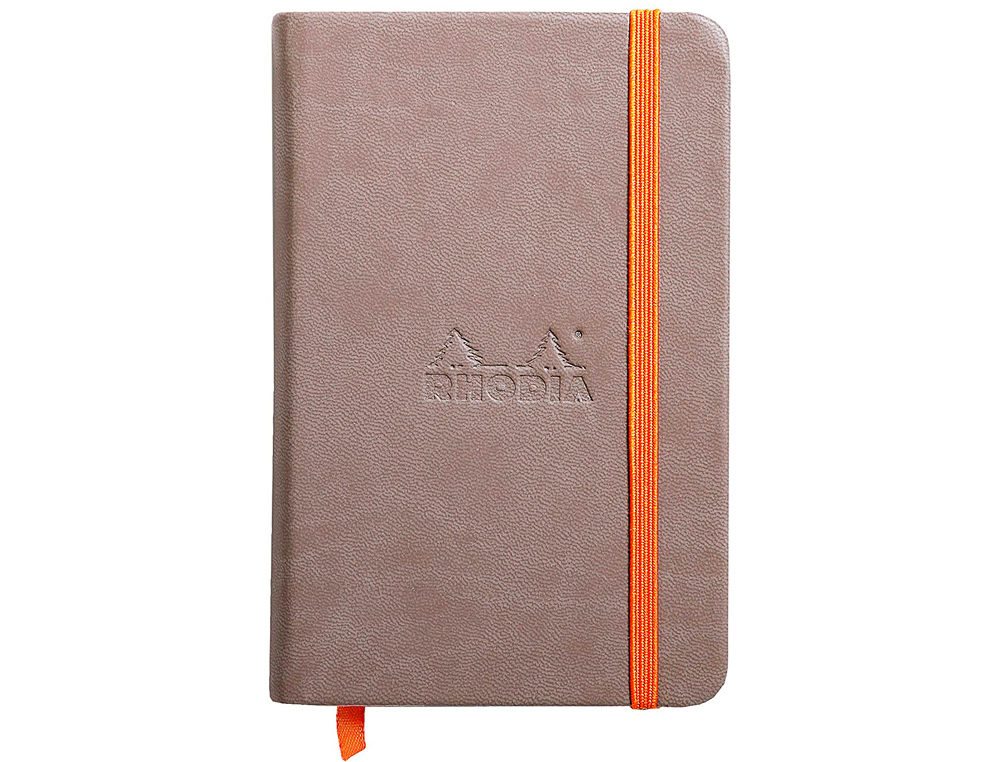 CARNET RHODIA WEBNOTEBOOK A6 9X14CM COUVERTURE SIMILI CUIR TAUPE 192 PAGES 90G LIGNÉ ÉLASTIQUE MARQUE-PAGE ORANGE