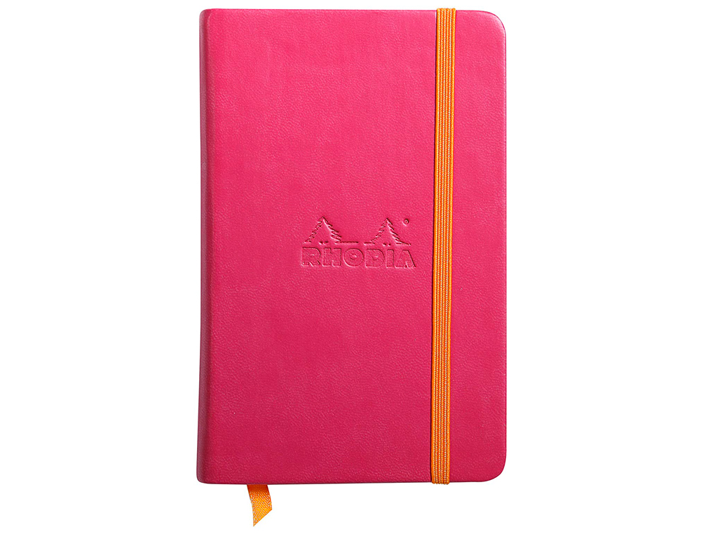 CARNET RHODIA WEBNOTEBOOK A6 9X14CM COUVERTURE SIMILI CUIR FRAMBOISE 192 PAGES 90G UNI LASTIQUE MARQUE-PAGE ORANGE