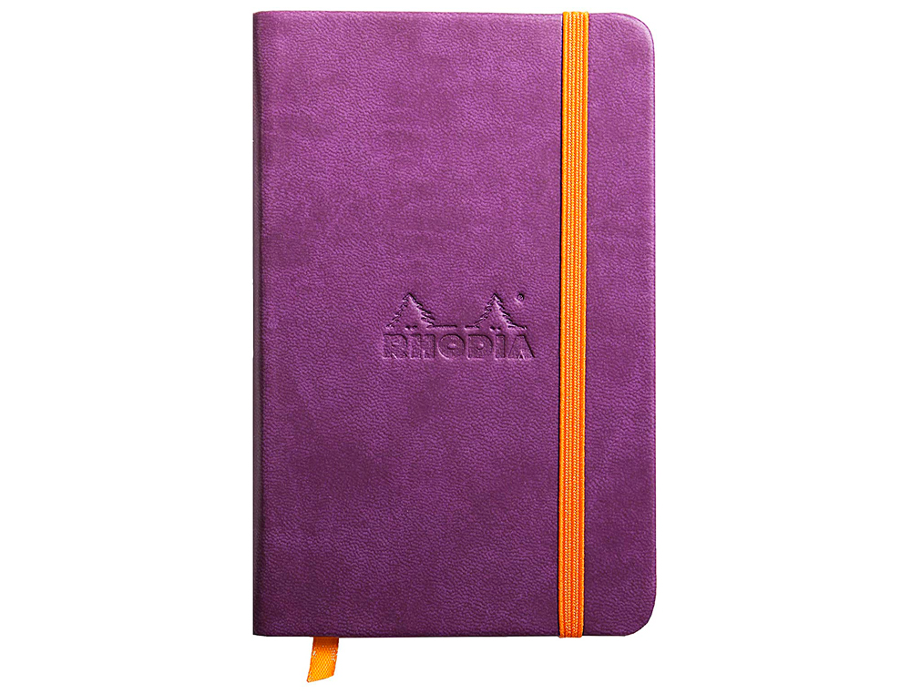 CARNET RHODIA WEBNOTEBOOK A6 9X14CM COUVERTURE SIMILI CUIR VIOLET 192 PAGES 90G UNI LASTIQUE MARQUE-PAGE ORANGE