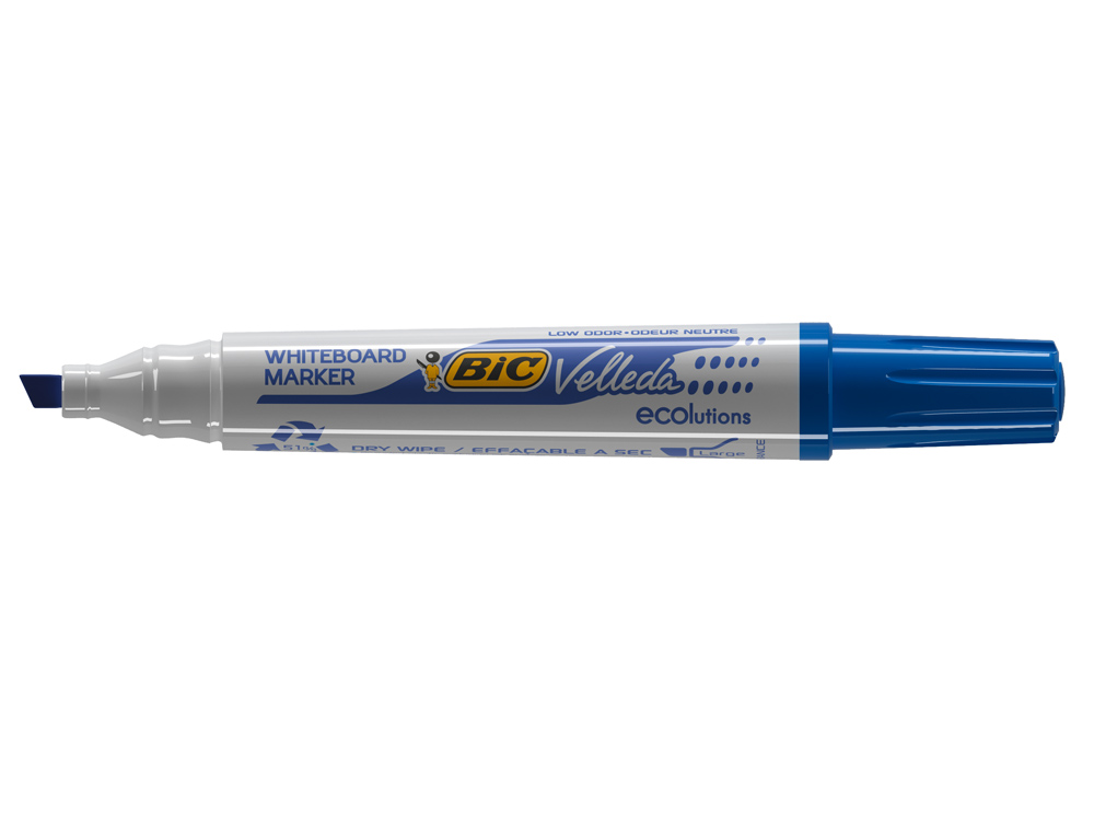 MARQUEUR BIC VELLEDA 1751 EFFAÇABLE POINTE BISEAUTÉE TRACÉ 2/5MM ENCRE BASE ALCOOL INODORE CORPS PLASTIQUE BLEU