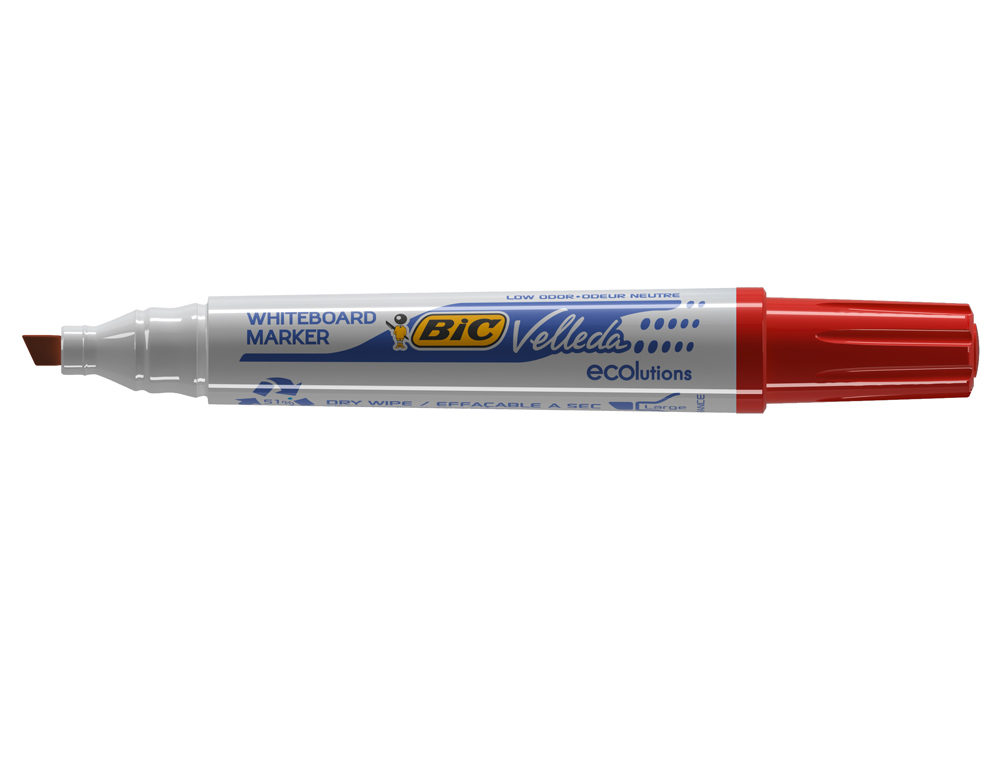 MARQUEUR BIC VELLEDA 1751 EFFAABLE POINTE BISEAUTE TRAC 2/5MM ENCRE BASE ALCOOL INODORE CORPS PLASTIQUE ROUGE