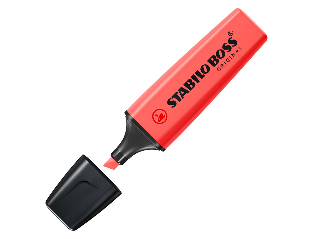 SURLIGNEUR STABILO BOSS TRACÉ 2/5MM POINTE BISEAUTÉE ENCRE UNIVERSELLE BASE EAU RÉSISTANTE LUMIÈRE COLORIS ROUGE