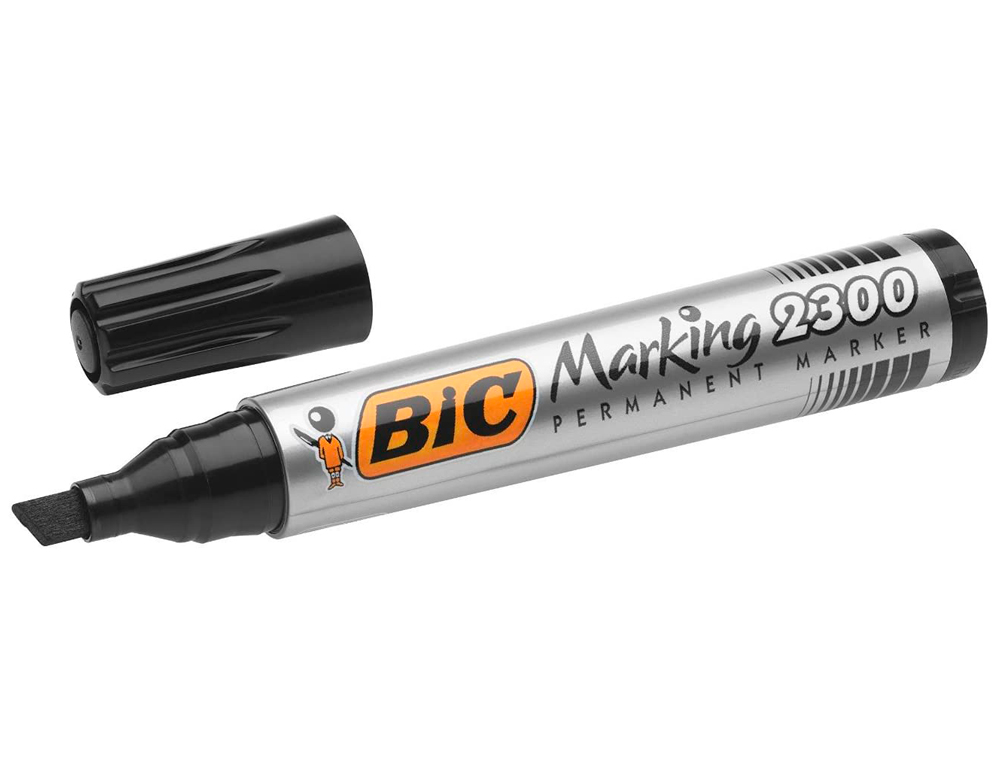 MARQUEUR BIC PERMANENT MARKING 2300 POINTE BISEAUTÉE TRACÉ 3/5MM CORPS PLASTIQUE ENCRE BASE ALCOOL COLORIS NOIR