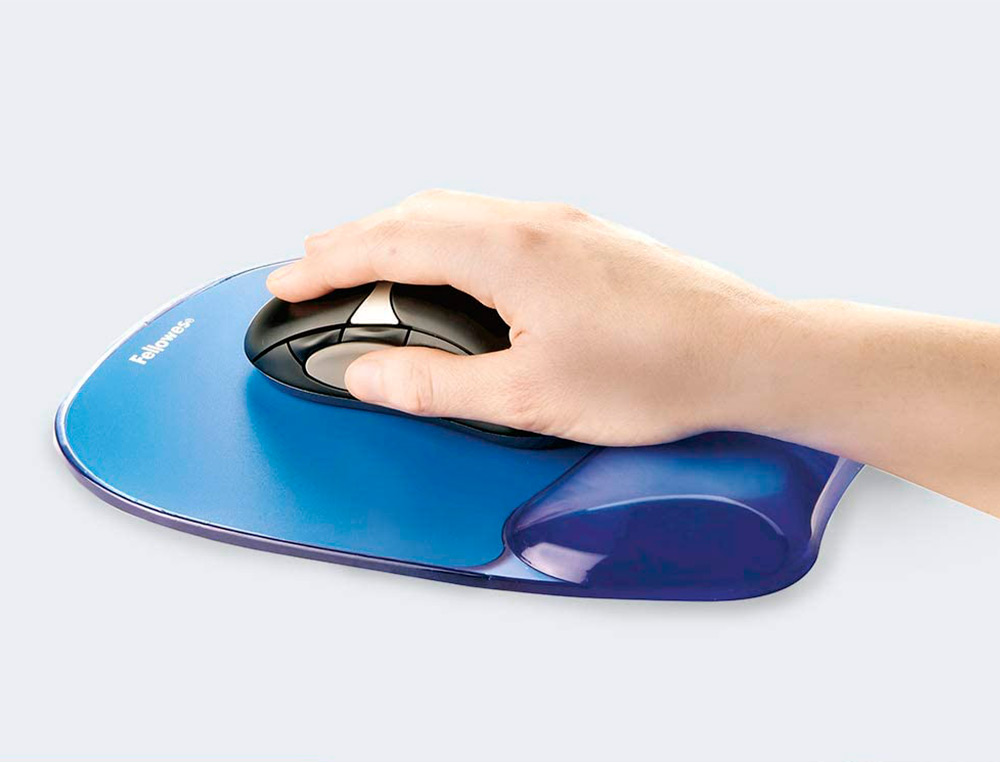 TAPIS SOURIS FELLOWES REPOSE-POIGNET GEL TRANSPARENT BLEU ADAPT SOURIS OPTIQUES