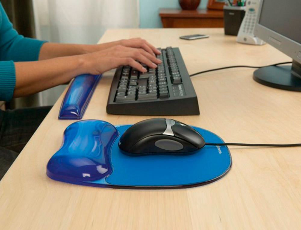 TAPIS SOURIS FELLOWES REPOSE-POIGNET GEL TRANSPARENT BLEU ADAPT SOURIS OPTIQUES