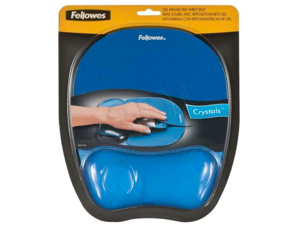 TAPIS SOURIS FELLOWES REPOSE-POIGNET GEL TRANSPARENT BLEU ADAPT SOURIS OPTIQUES
