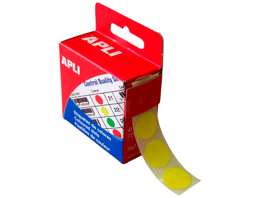 PASTILLE ADHÉSIVE APLI AGIPA DIAMÈTRE 15MM PERMANENTE COLORIS JAUNE BOÎTE 150 UNITÉS