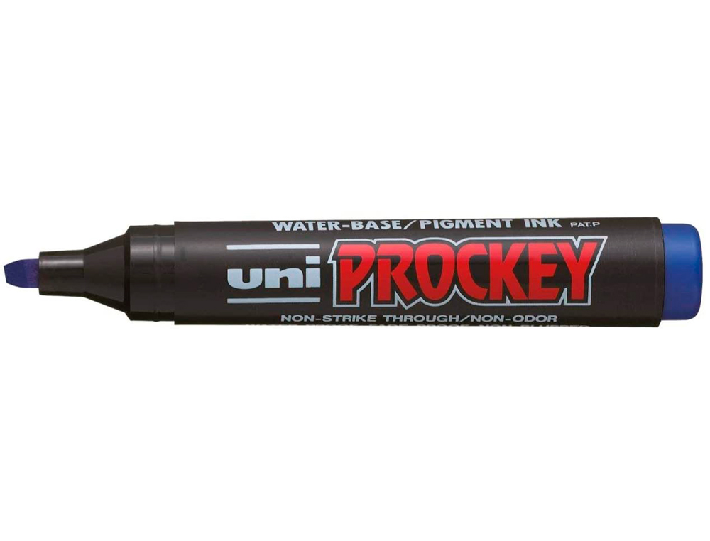 MARQUEUR UNIBALL UNI PROCKEY PERMANENT POINTE BISEAUTÉE ENCRE INALTÉRABLE INODORE CORPS PLASTIQUE COULEUR BLEU