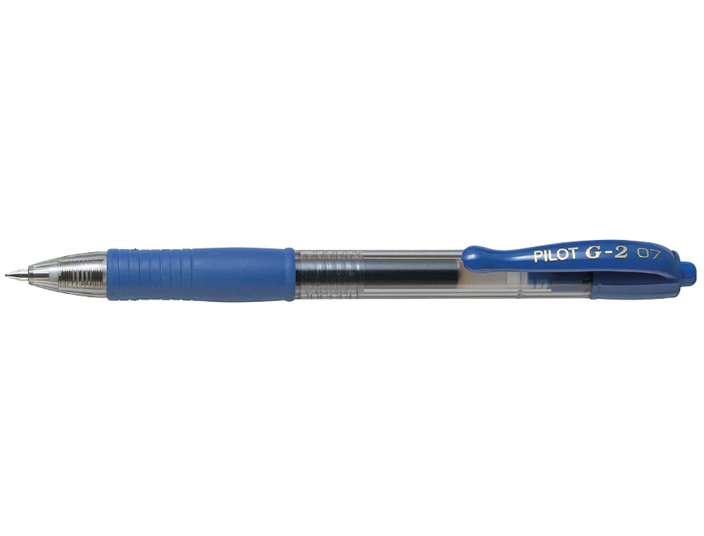 ROLLER PILOT G2 7 ECRITURE MOYENNE 0.4MM ENCRE GEL RETRACTABLE RECHARGEABLE CORPS TRANSLUCIDE GRIP CAOUTCHOUC BLEU