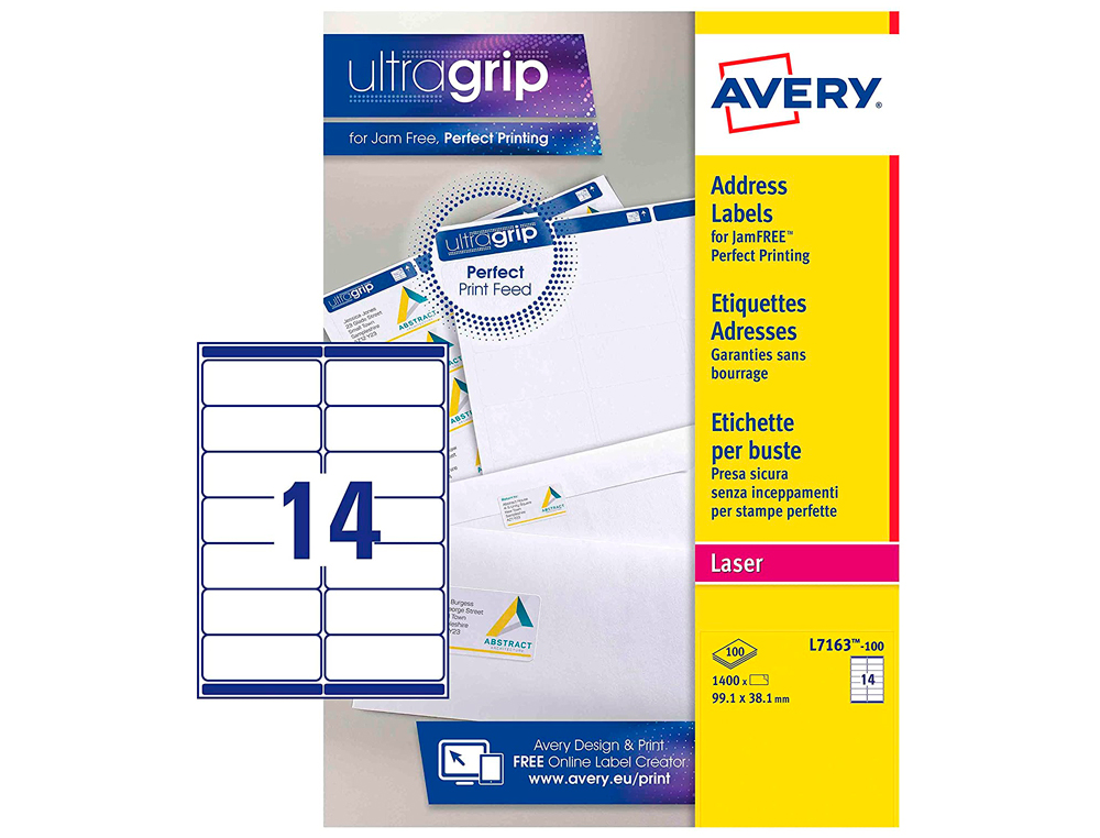 TIQUETTE ADHSIVE AVERY LASER COLOGIQUE ENVELOPPES CLASSIQUES 99.1X38.1MM BOTE 1400 UNITS