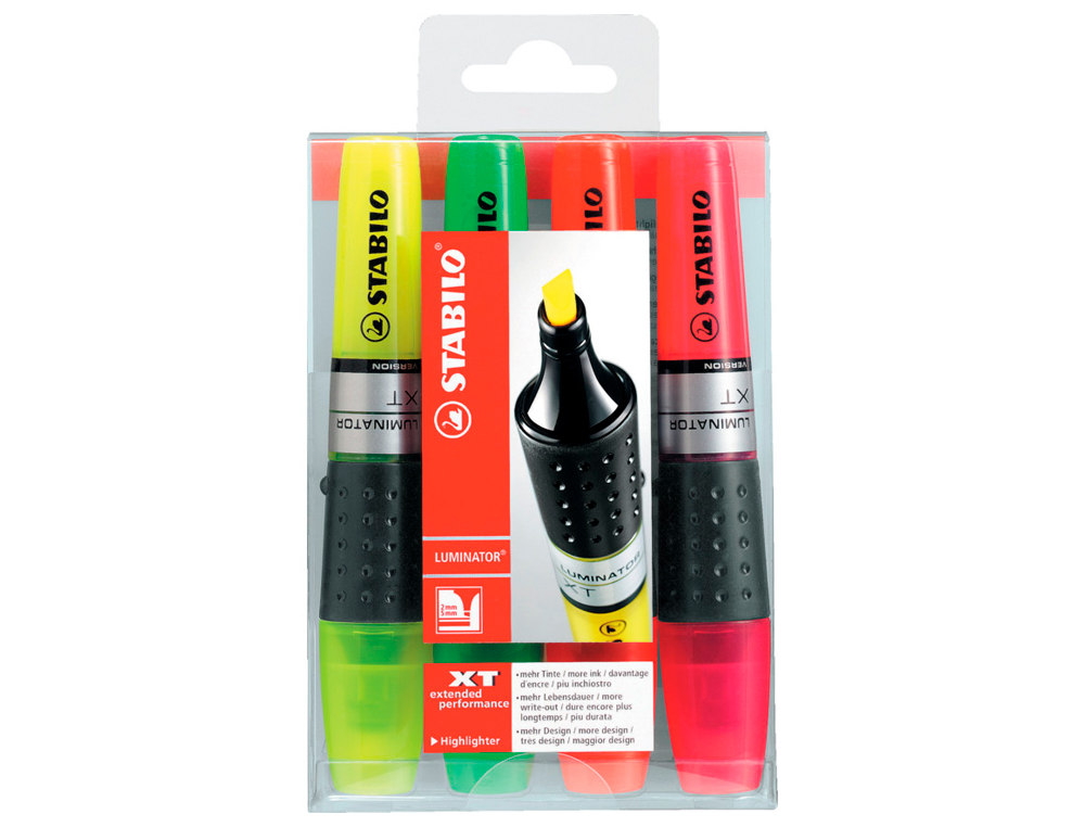 SURLIGNEUR STABILO LUMINATOR TRAC 2/5MM ENCRE LIQUIDE NIVEAU VISIBLE BASE ERGONOMIQUE POCHETTE 4 UNITS