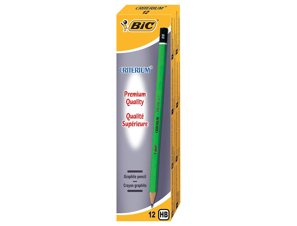 CRAYON GRAPHITE BIC CRITÉRIUM 550 HB BOIS HEXAGONAL TÊTE TREMPÉE BAGUÉE EXCELLENTE TAILLABILITÉ