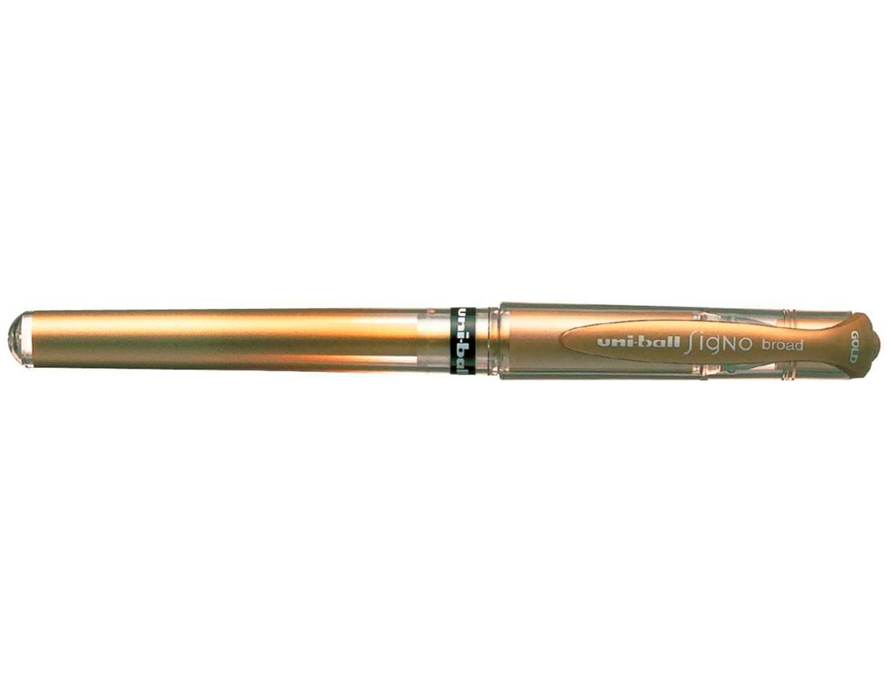 STYLO-BILLE UNIBALL SIGNO BROAD ÉCRITURE LARGE 0.8MM POINTE 1MM GRIP CAOUTCHOUC ENCRE GEL RÉSISTANTE EAU LUMIÈRE OR