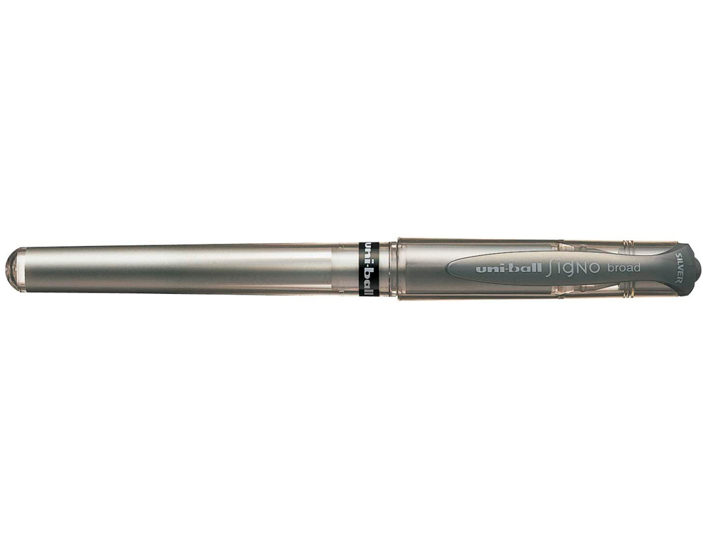 STYLO-BILLE UNIBALL SIGNO BROAD ÉCRITURE LARGE 0.8MM POINTE 1MM GRIP CAOUTCHOUC ENCRE GEL RÉSISTANT EAU LUMIÈRE ARGENT