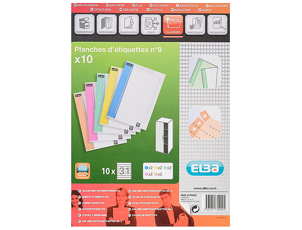 TIQUETTE L'OBLIQUE EN BRISTOL POUR DOSSIERS AZ ARMOIRES TIQUETTES N9 COLORIS ASSORTIS PACK 10 PLANCHES