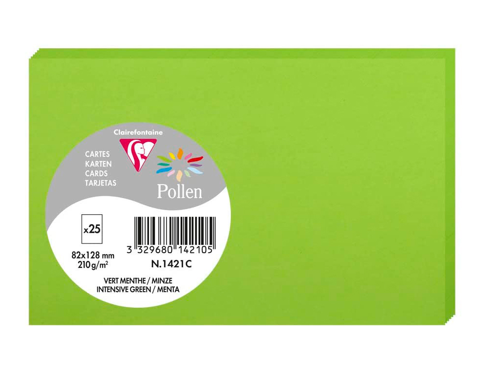 PAPIER CORRESPONDANCE CLAIREFONTAINE COULEURS POLLEN 210G/M2 82X128MM COLORIS VERT MENTHE PAQUET 25 FEUILLES