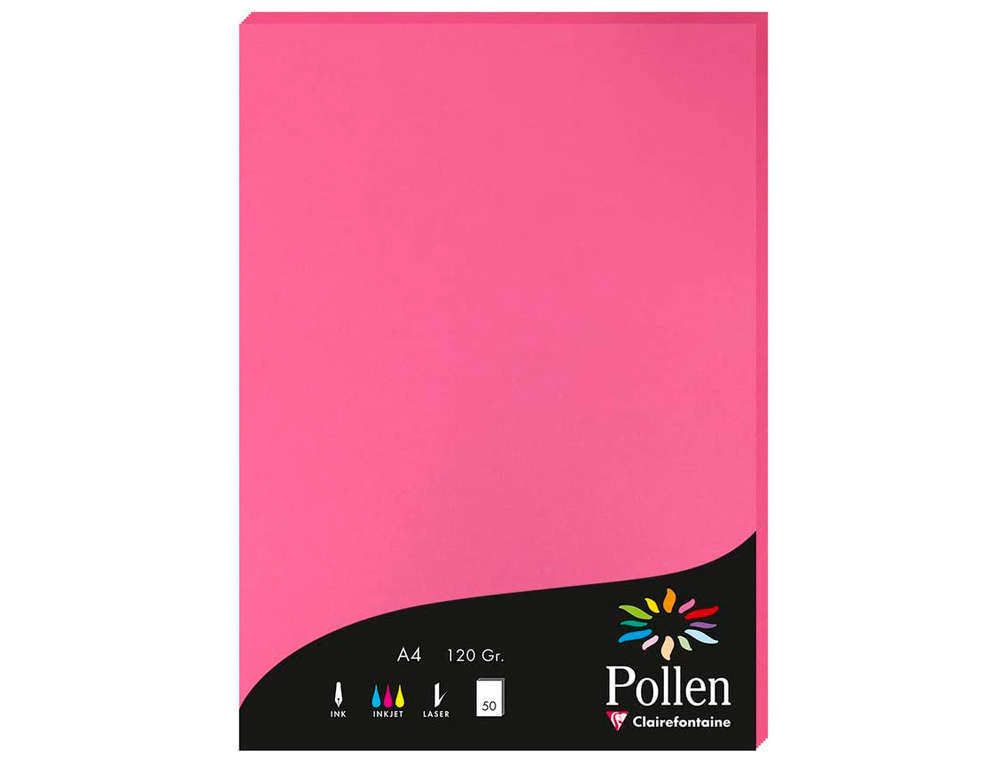 PAPIER CORRESPONDANCE CLAIREFONTAINE COULEURS POLLEN 120G/M2 A4 210X297MM COLORIS ROSE FUCHSIA ÉTUI 50 FEUILLES